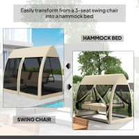 Outsunny 3 Seat Outdoor Swing Chair Convertible Covered Day Bed with Canopy, Mesh Netting, Steel Stand for Garden, Patio, Coffee(m-4)