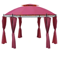 Outsunny 11.5' Patio Gazebo, Outdoor Gazebo Canopy Shelter with Curtains, Romantic Round Double Roof, Solid Steel Frame for Garden, Lawn, Backyard and Deck, Wine Red(m-1)