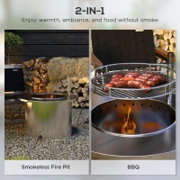 Outsunny 2-in-1 Smokeless Firepit, Stainless Steel Bonfire Stove with Poker and Ash Tray for Backyard, Patio, Picnic, Silver(m-4)