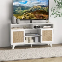 HOMCOM TV Stand Cabinet for 65-Inch, TV Table with 2 Rattan Doors, Television Stand with Adjustable Shelves, 4 Open Shelves(m-2)