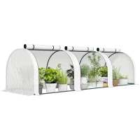 Outsunny 9.7' L x 3' W x 2.5' H Portable Tunneled Greenhouse with 3 Zippered Doors, Water/UV Fighting PE Cover, White(m-11)