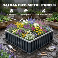 Outsunny 3' x 3' x 1' Raised Garden Bed, Galvanized Metal Planter Box for Vegetables Flowers Herbs, Dark Gray(m-6)