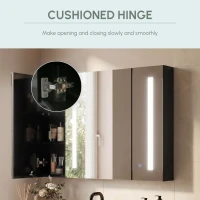 kleankin Bathroom Mirror Cabinet with LED and Adjustable Shelves, Wall Mounted Medicine Cabinet, High Gloss Black(m-7)