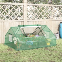 Outsunny 71" x 55" x 32" Mini Tunnel Greenhouse, Garden Planting Shed, Outdoor Flower Planter Warm House with Zipper Windows and Door, Green(m-12)