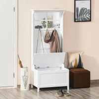 HOMCOM Coat Rack Shoe Bench with Storage 4 In 1 Hall Tree for Entryway Hallway Organizer with Cabinet 3 Hooks Mirrors White(m-13)