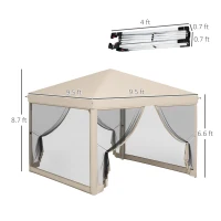 Outsunny 10' x 10' Pop Up Canopy Tent with Mesh Sidewalls, Height Adjustable, Transport Carrying Bag for Backyard Garden Patio(m-3)