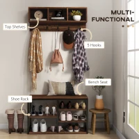 HOMCOM Hall Tree with Bench and Shoe Storage, 2-in-1 Entryway Storage Set with Shoe Bench and Coat Rack for Hallway(m-4)