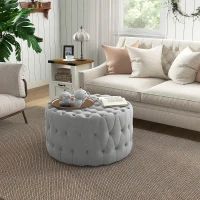 HOMCOM Round Ottoman Coffee Table with Velvet-feel Upholstery, Button Tufted Design and Padded Seat, Gray(m-9)