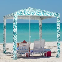 Outsunny Quick Beach Cabana Canopy Umbrella, 6.5' Easy-Assembly Sun-Shade Shelter with Sandbags and Carry Bag, Cool UV50+ Fits Kids & Family, Green Coconut Palm(m-10)