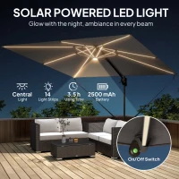 Outsunny 10 x 9.7 ft Offset Cantilever Patio Umbrella with Lights, Wind Rope, UPF50+ Outdoor Cantilever Parasol, Dark Grey(m-4)
