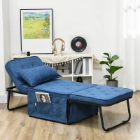 HOMCOM Ottoman Sofa Bed, 4 in 1 Multi-Function Button Tufted Folding Sleeper Chair Bed with Adjustable Backrest, Pillow, Side Pocket for Home Office, Bedroom, Living Room, Blue(m-10)
