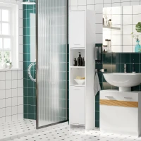 HOMCOM Tall Bathroom Vanities, Narrow Bathroom Cabinets with 2 Doors, Open Compartment and Adjustable Shelves, White(m-8)