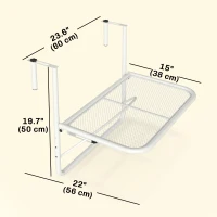 Outsunny Adjustable Balcony Hanging Railing Table, Metal Mounting Mini Wall Desk Storage Rack, Outdoor Flower Stand Serving Table Rectangle, White(m-3)