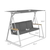 Outsunny 3-Person Patio Swing Chair, Outdoor Porch Swing with Adjustable Canopy & Removable Cushions for Garden, Backyard, Gray(m-3)