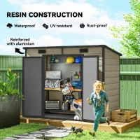 Outsunny 8' x 4' Plastic Outdoor Storage Shed with Floor, Window, Lockable Doors and Vents for Backyard Patio Lawn, Light Brown(m-4)