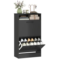 HOMCOM Shoe Cabinet 2 Flip Drawers Adjustable Dividers Shoe Storage Cabinet Top Shelf Entryway Black(m-11)