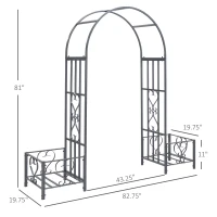 Outsunny 6.7' Steel Garden Arch Arbor with Scrollwork Hearts, Planter Boxes for Climbing Vines, Ceremony, Weddings, Party, Backyard, Lawn, Gray(m-16)