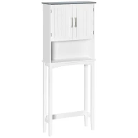 kleankin Modern Over The Toilet Storage Cabinet, Double Door Over Toilet Bathroom Organizer with Adjustable Shelf and Open Shelf, Space Saver, White(m-2)