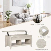 HOMCOM Lift Top Coffee Table with Hidden Storage Compartment and Open Shelves, Lift Tabletop Pop-Up Center Table for Living Room, Oak Effect(m-6)