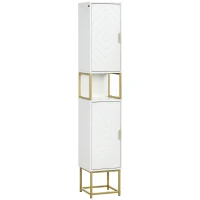 kleankin Tall Bathroom Storage Cabinet, Modern Narrow Bathroom Cabinet with Diamond Chevron Pattern and Adjustable Shelf, White(m-2)