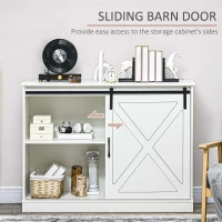 HOMCOM Farmhouse Kitchen Sideboard, Buffet Cabinet with Sliding Barn Door and 3 Storage Drawers for Living Room, White(m-5)