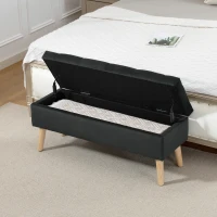 HOMCOM Storage Ottoman with Lid, Velvet Upholstered Storage Bench with Wood Legs for Living Room, Black(m-1)