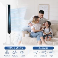HOMCOM 38 Inch Tower Fan for Bedroom Cooling, 70°Oscillating Fan with 3 Speeds, 12H Timer, and Remote Control, Standing Floor Fan for Home Office, White(m-4)