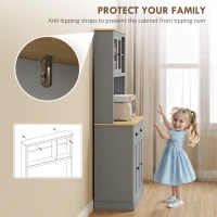HOMCOM Freestanding Kitchen Cabinet, 71" Tall Pantry Cabinet, Modern Hutch with Wide Countertop, Adjustable Shelves, Gray(m-6)
