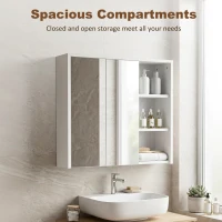HOMCOM Bathroom Medicine Cabinet with Mirror, Wall Mount Mirror Cabinet with Open Shelves, White Wood Grain(m-4)