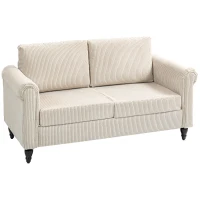 HOMCOM Vintage Loveseat, Upholstered Love Seat Furniture, Fabric 2 Seater Sofa with Rolled Arms, Rubber Wood Legs, Beige(m-2)