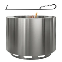 Outsunny Smokeless Fire Pit, Portable Camping Bonfire Stove with Poker for Backyard Patio Picnic, Stainless Steel, Silver(m-1)