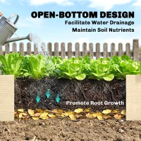 Outsunny 96" x 24" x 10" Wooden Raised Garden Bed with 2 Planter Boxes and Non-woven Fabric Liner for Patio, Natural(m-5)