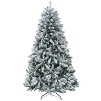 HOMCOM 6 Foot Artificial Flocked Christmas Tree with Snow, Metal Stand, Hinged Xmas Tree for Home Office Holiday(m-9)