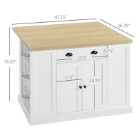 HOMCOM 47" Fluted-Style Wooden Kitchen Island, Kitchen Countertop Storage Cabinet with Drawer, Open Shelves, Storage, White(m-3)