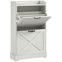HOMCOM Slim Shoe Storage Cabinet, Farmhouse Shoe Cabinet with 2 Flip Drawers, Adjustable Shelves for 8 Pairs, Distressed White(m-2)