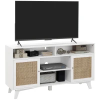 HOMCOM TV Stand Cabinet for 65-Inch, TV Table with 2 Rattan Doors, Television Stand with Adjustable Shelves, 4 Open Shelves(m-11)