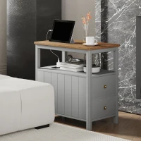 HOMCOM Side Table with Charging Station and USB Ports, Narrow End Table with Drawers, Shelf for Living Room, Gray(m-9)