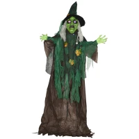 HOMCOM 72 Inch/6ft Life Size Outdoor Halloween Decoration Witch, Animated Prop Decor with Sound and Motion Activated, Light Up Eyes, Creepy Sound(m-2)