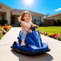 Qaba Bumper Car for Kids, 6V Battery Powered Bumping Car with 360 Degree Spin, Dual Motors, Music, for 3-8 Years, Blue(m-8)