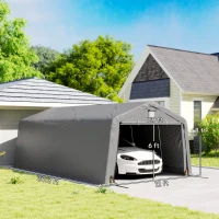 Outsunny Carport 12' x 20' Portable Garage, Heavy Duty Car Port Canopy with Ventilation Windows and Large Roll-up Door, Gray(m-3)
