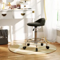 HOMCOM PU Leather Rolling Stool, Height Adjustable Swivel Salon Chair with Backrest and Foot Rest for Spa, Tattoo, Black(m-8)