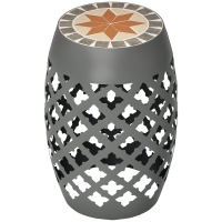 Outsunny Decorative Outdoor Stool, 12" Round Patio Side Table, Mosaic Accent Plant Stand for Garden, Balcony, Gray