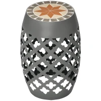 Outsunny Decorative Outdoor Stool, 12" Round Patio Side Table, Mosaic Accent Plant Stand for Garden, Balcony, Gray(m-1)