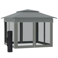Outsunny 11' x 11' Pop Up Canopy, Outdoor Patio Gazebo Shelter with Removable Zipper Netting, Instant Event Tent w/ 114 Square Feet of Shade and Carry Bag for Backyard, Garden, Dark Gray(m-1)