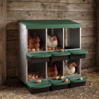 PawHut Chicken Nesting Boxes, 6 Compartment Metal Nesting Boxes for Chicken Coop, Egg Laying Boxes with Lid Cover(m-1)