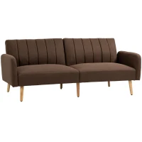 HOMCOM Two Seater Sofa Bed, Convertible Futon Couch Bed, Linen Upholstered Loveseat with Adjustable Backrest for Small Spaces, Living Room, Apartment, and Dorm, Brown(m-1)
