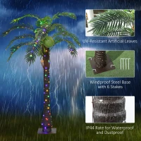 Outsunny 5' Artificial Light Up Palm Tree Lighted Tropical Fake Tree with Remote 200 Lights 3 Coconuts for Outdoor Indoor Green(m-6)