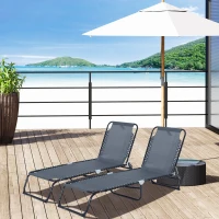 Outsunny Set of 2 Folding Chaise Lounge Chairs, Outdoor Sun Tanning Chairs with Reclining Back, Gray(m-3)