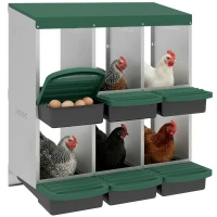 PawHut Chicken Nesting Boxes, 6 Compartment Metal Nesting Boxes for Chicken Coop, Egg Laying Boxes with Lid Cover(m-9)