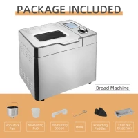 HOMCOM 2LB Bread Maker, Stainless Steel Bread Machine with 25 Programmable Settings, 3 Shade Crust Options, LCD Display, Gluten Free, Silver(m-11)